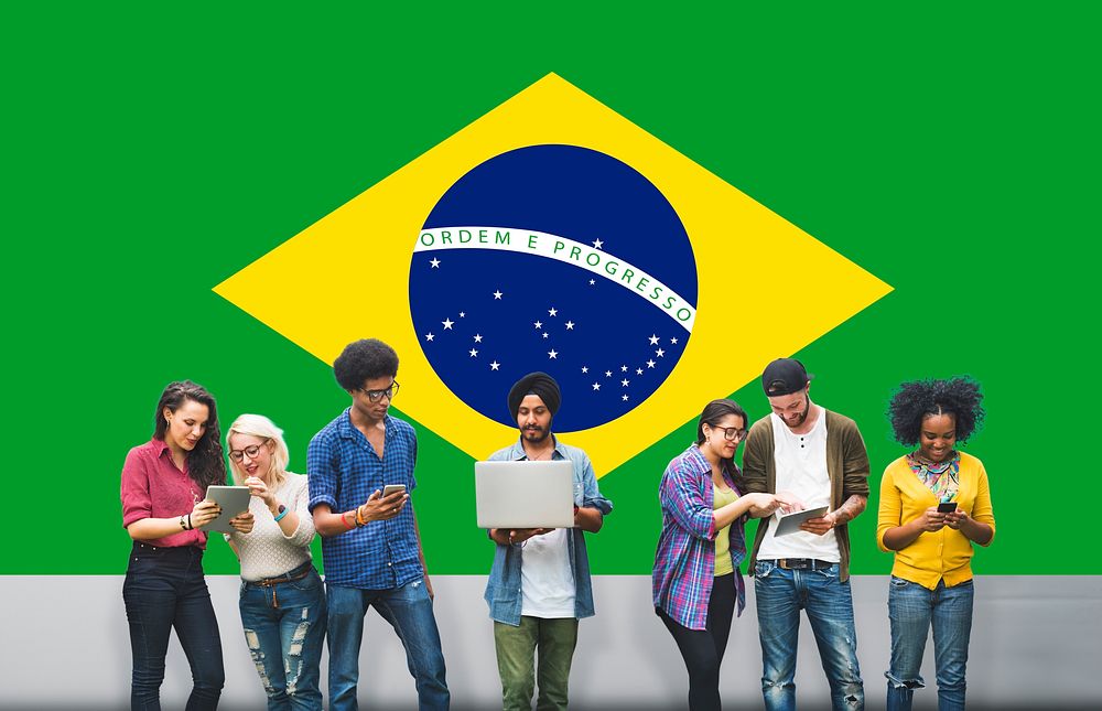 Brazil National Flag Studying Diversity Students Concept