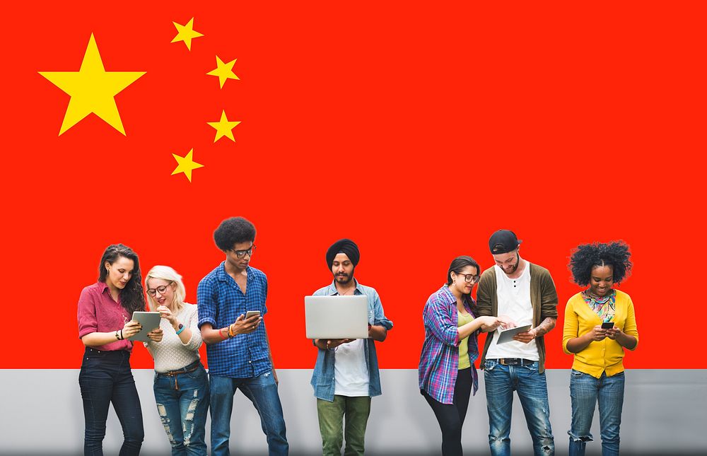 China National Flag Studying Diversity Students Concept