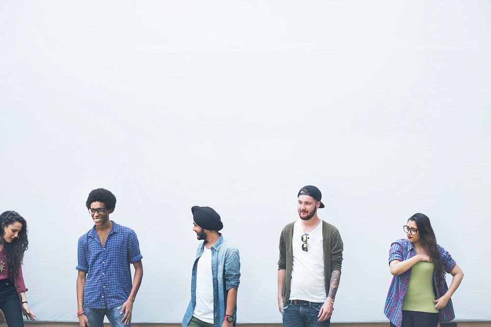 Group of diverse friends with white background