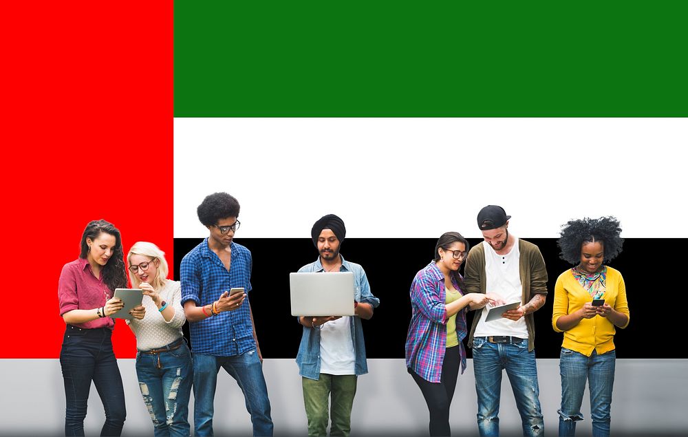 UAE National Flag Studying Diversity Students Concept
