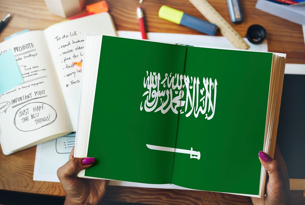 Saudi Arabia National Flag Studying Reading Book Concept