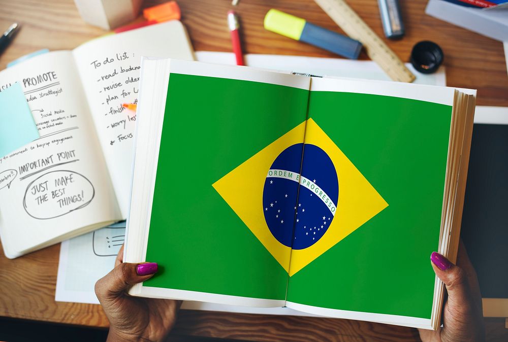 Brazil National Flag Studying Reading Book Concept