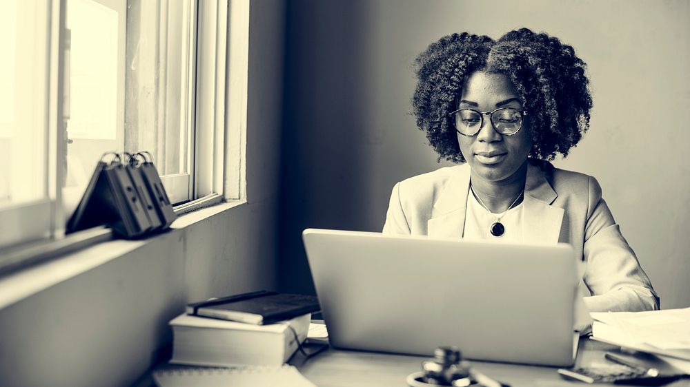 Businesswoman Computer African Descent Office Concept