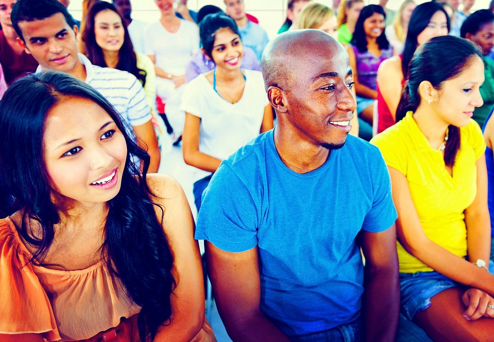 Crowd Learning Celebrating Casual Diverse Ethnic Concept