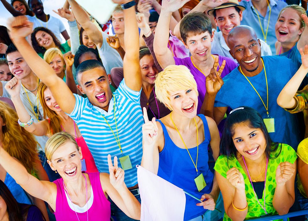 Crowd Learning Celebrating Casual Diverse Ethnic Concept