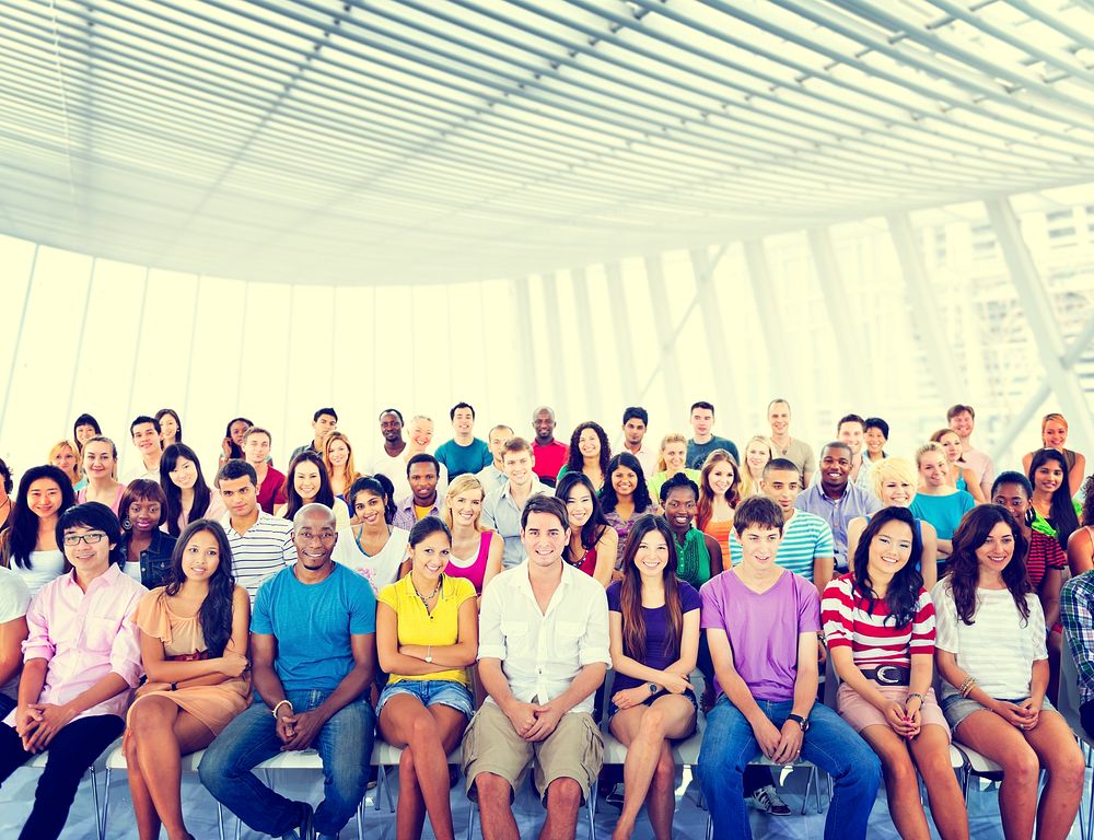 Group People Crowd Audience Casual Multicolored Sitting Concept