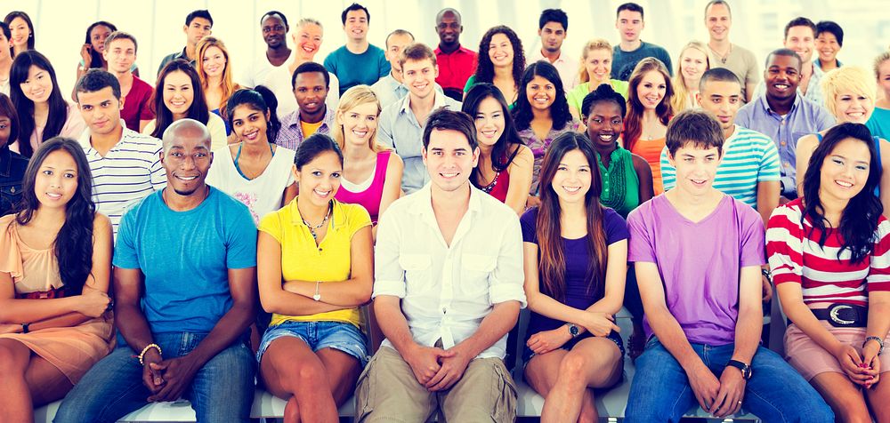 Group People Crowd Audience Casual Multicolored Sitting Concept