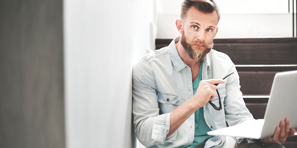 Man Hipster Working Casual Vision Planning Strategy Concept