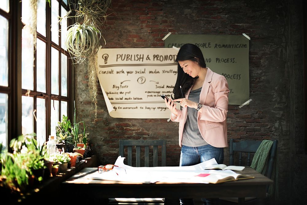 Businesswoman Holding Using Smart Phone Working Concept
