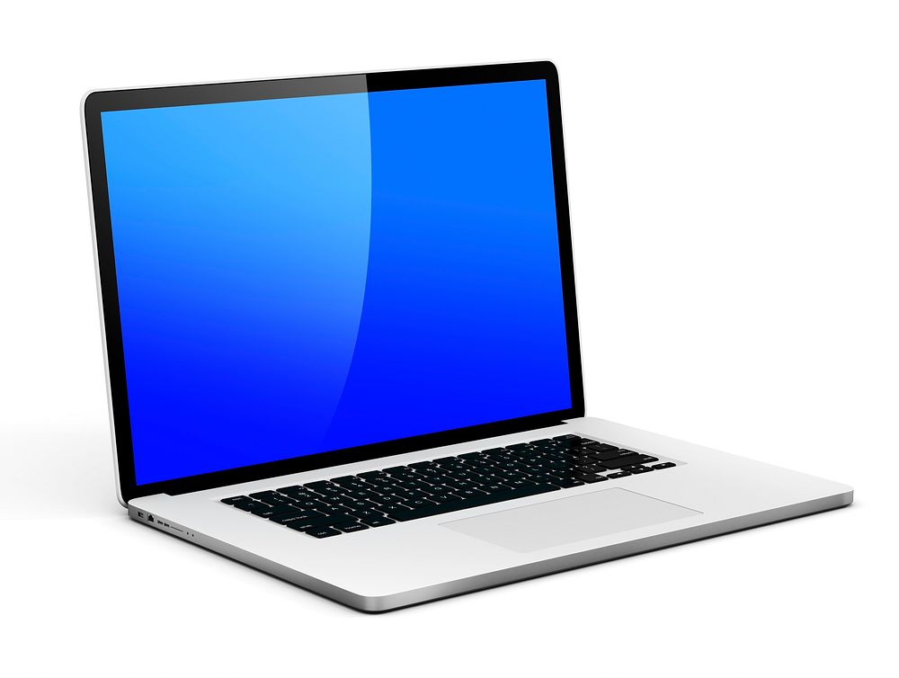 Laptop with blue screen.