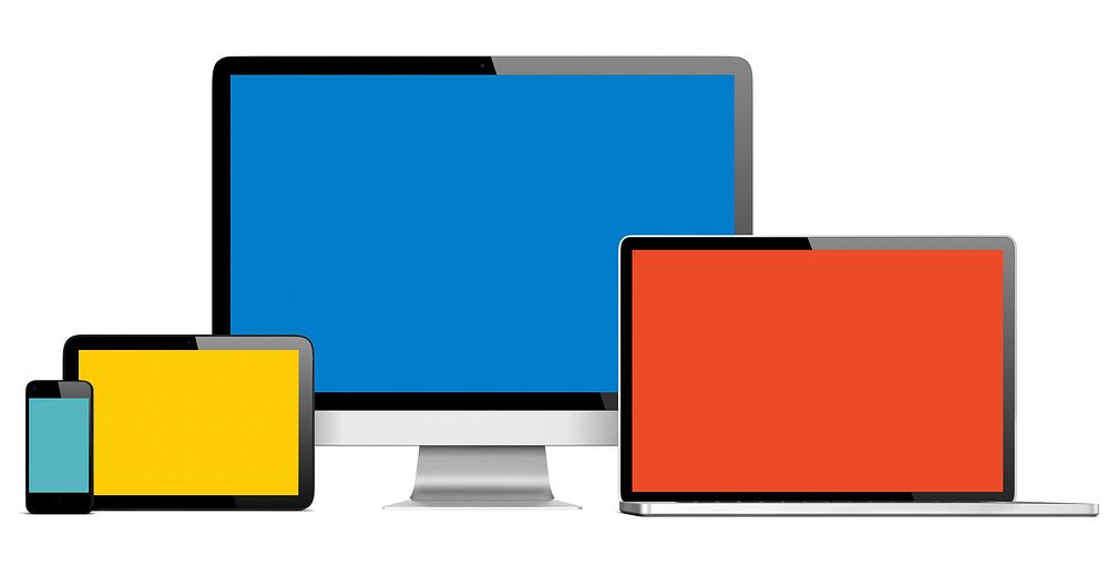Group of Digital Devices with Colorful Screens