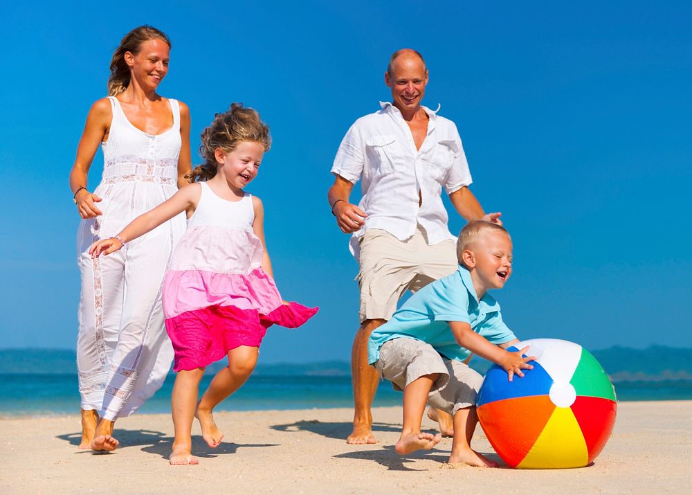 A Caucasian family is enjoying summer vacation