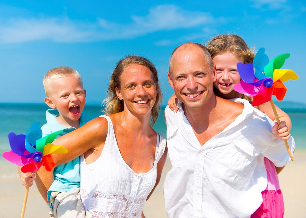 A caucasian family is enjoying summer vacation