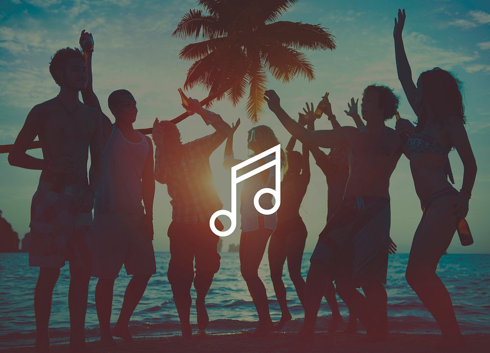 Musical note on beach party people background
