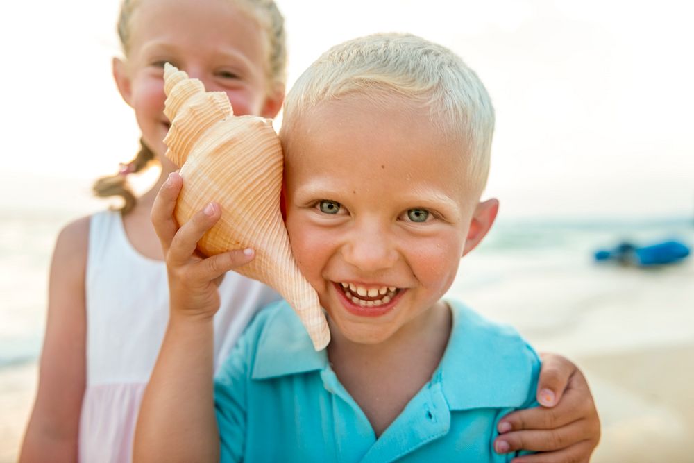 A Caucasian family is enjoying summer vacation