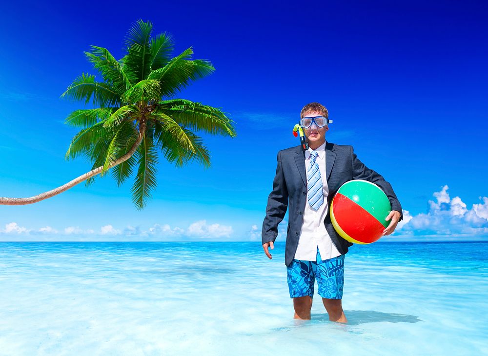 A Caucasian man is enjoying summer holiday