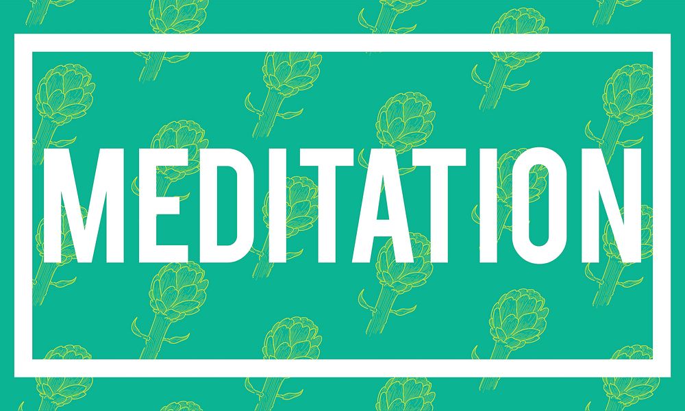 Illustration of meditation word on green background