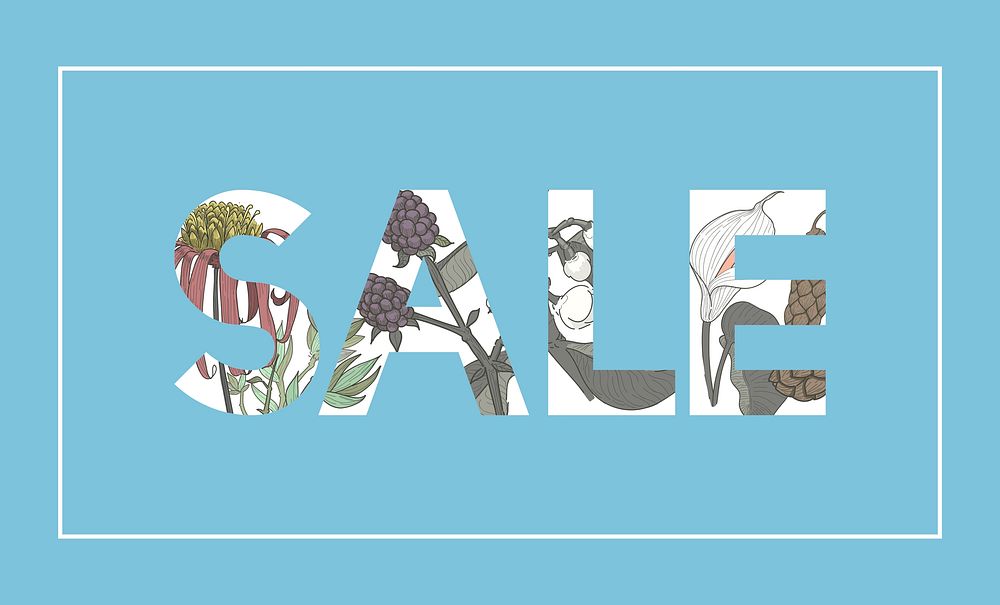 Illustration of sale word decorated with flowers