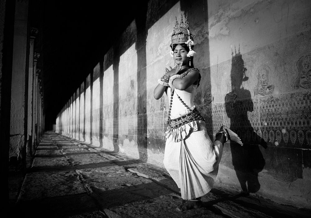 Aspara Dancer at Angkor Wat. Sepia toned.