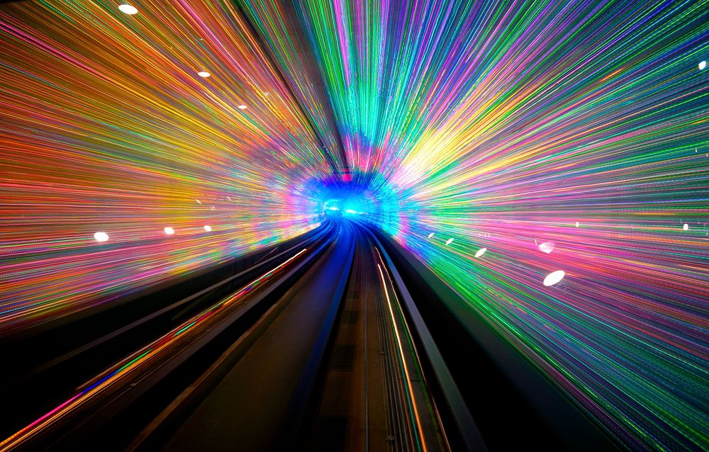 Long exposure of a tunnel with a light display in Shanghai.
