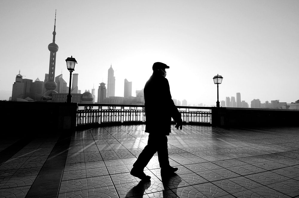 Man walking in Shanghai.