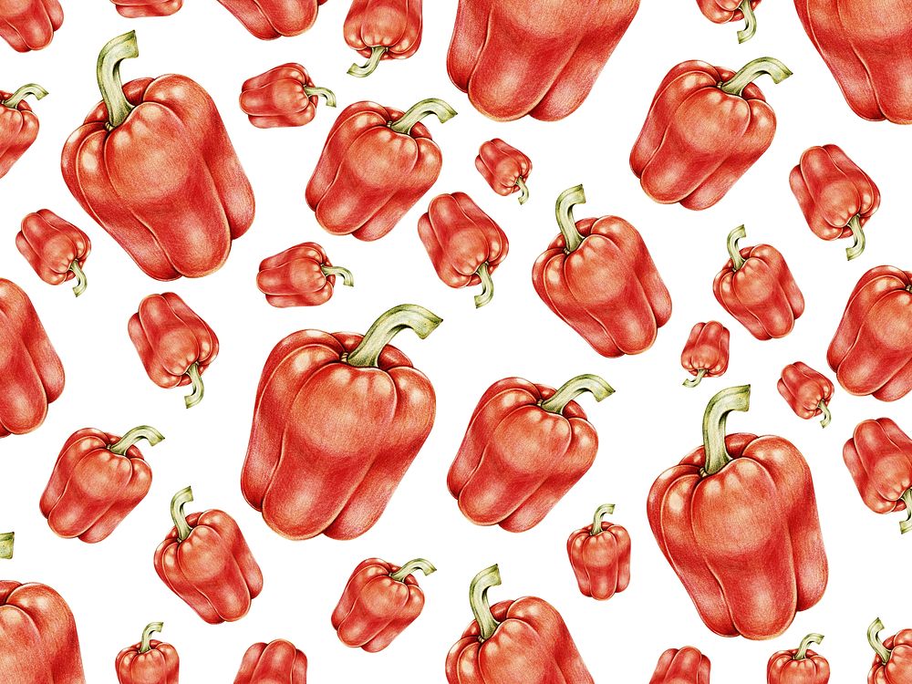 Hand drawn red bell pepper patterned background illustration