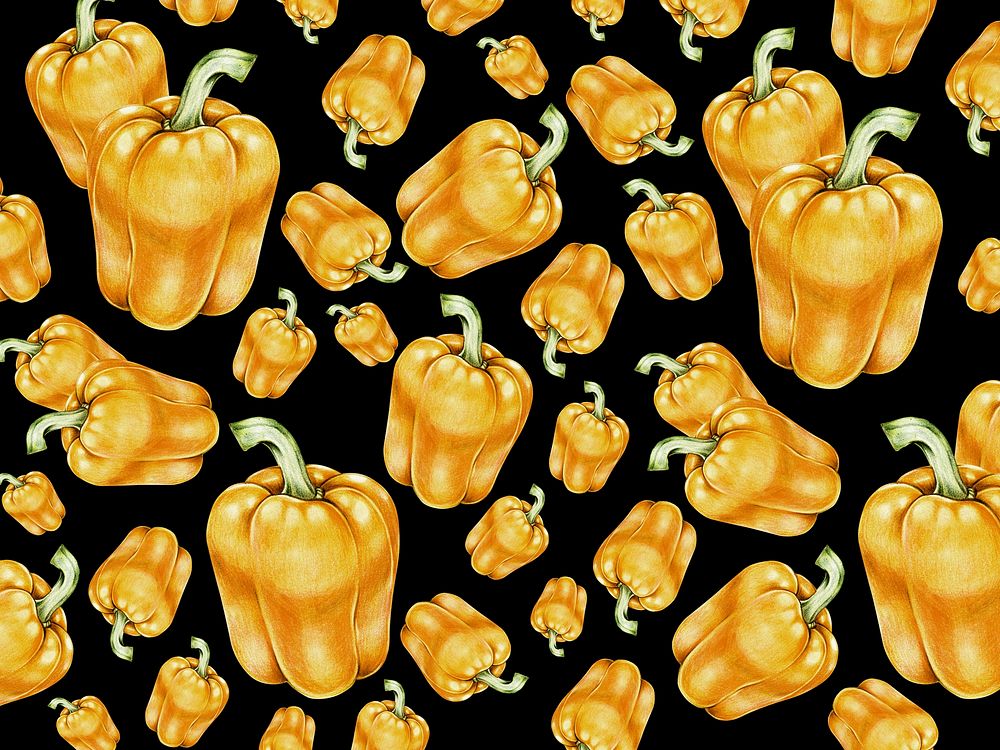 Hand drawn yellow bell pepper patterned background illustration