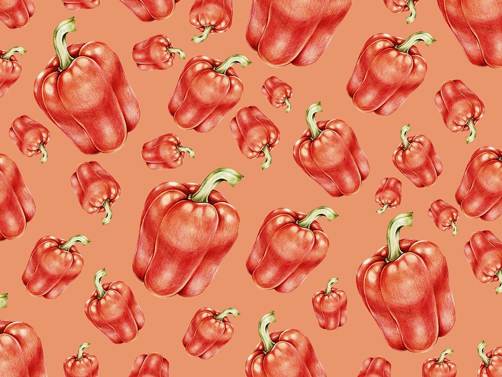 Hand drawn red bell pepper patterned background illustration