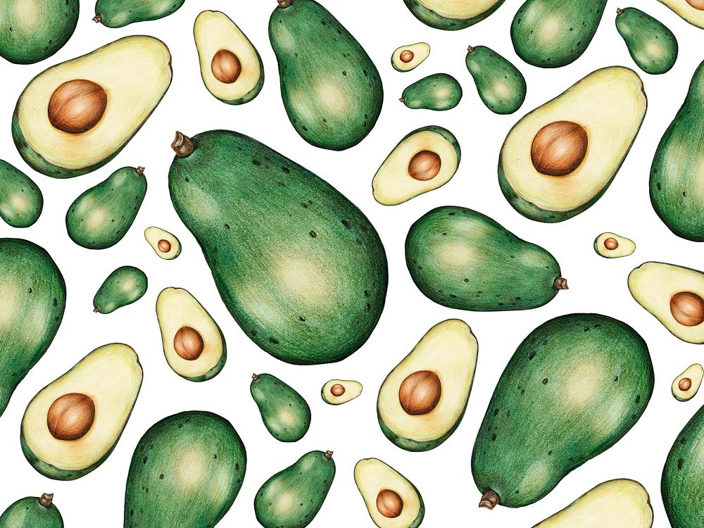 Hand drawn avocado patterned background illustration