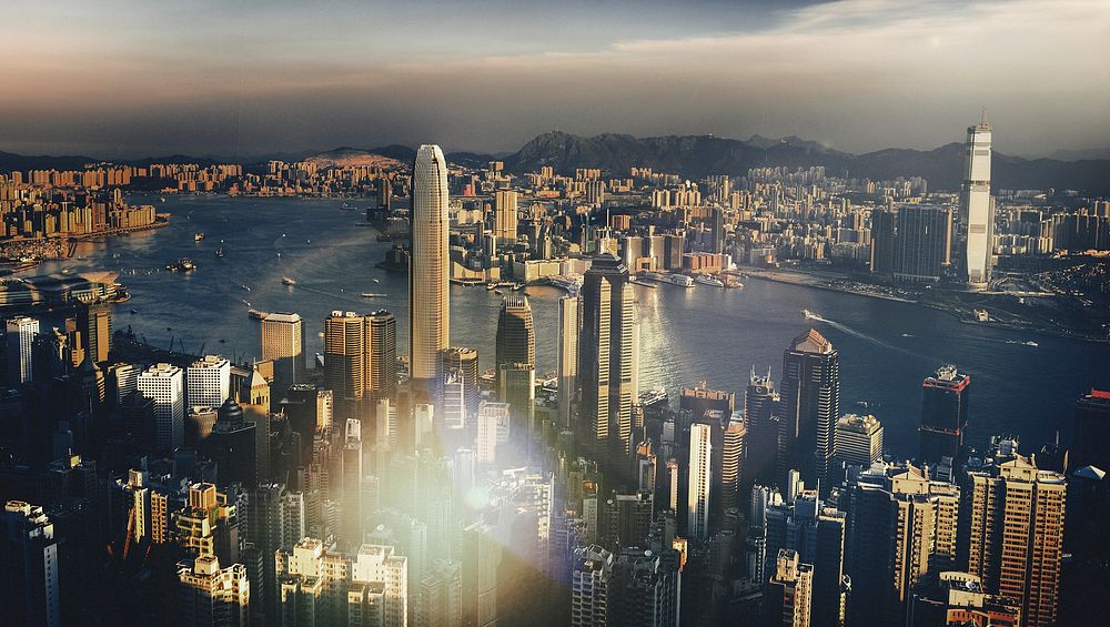 Panoramic view of hong kong urban city