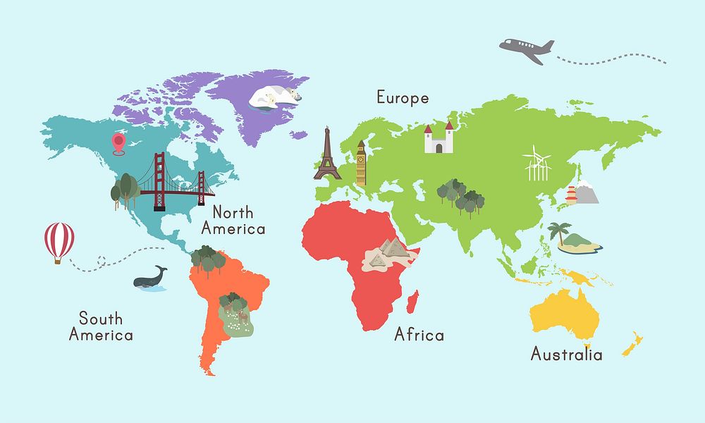 Illustration of world map isolated