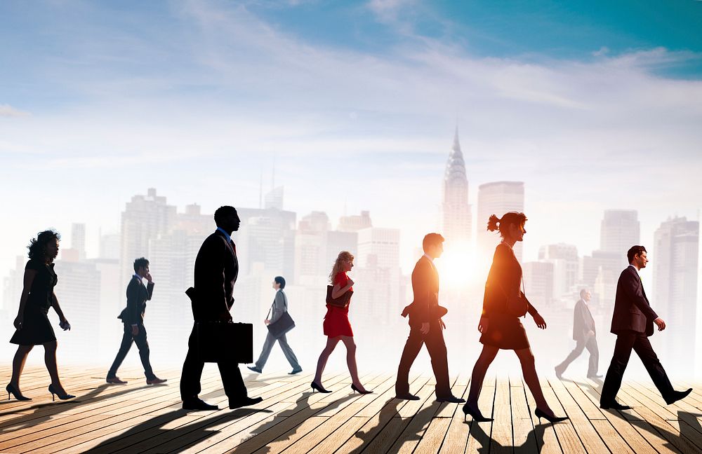 Business Team Walking Teamwork Cityscape Concept