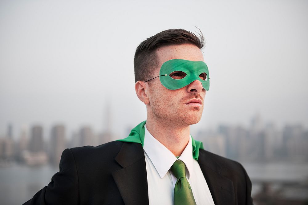 Professional Businessman Superhero Costume Leadership Concept