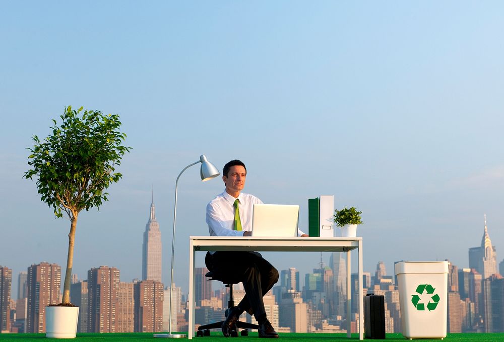 Green businessman in his office. Green Business Series NY.