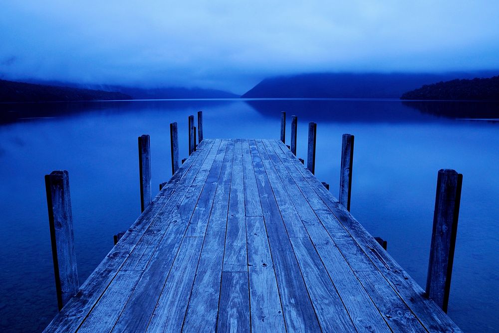 Tranquil peaceful lake with jetty.