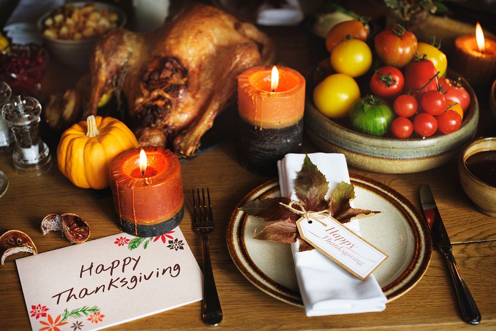 Tomatoes Roasted Turkey Thanksgiving Table Setting Concept