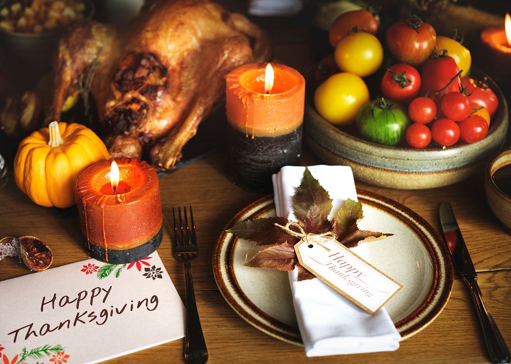 Roasted Turkey Thanksgiving Table Setting Concept