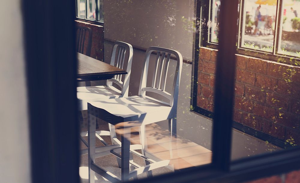Empty metal seats in a cafe