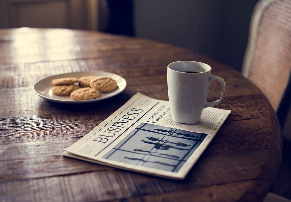 Newspaper Break Cookies Coffee Cup Morning