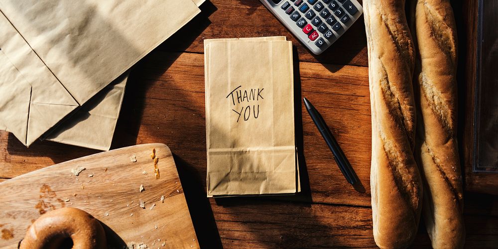 Bakery Paper Bags with Thankful Handwriting