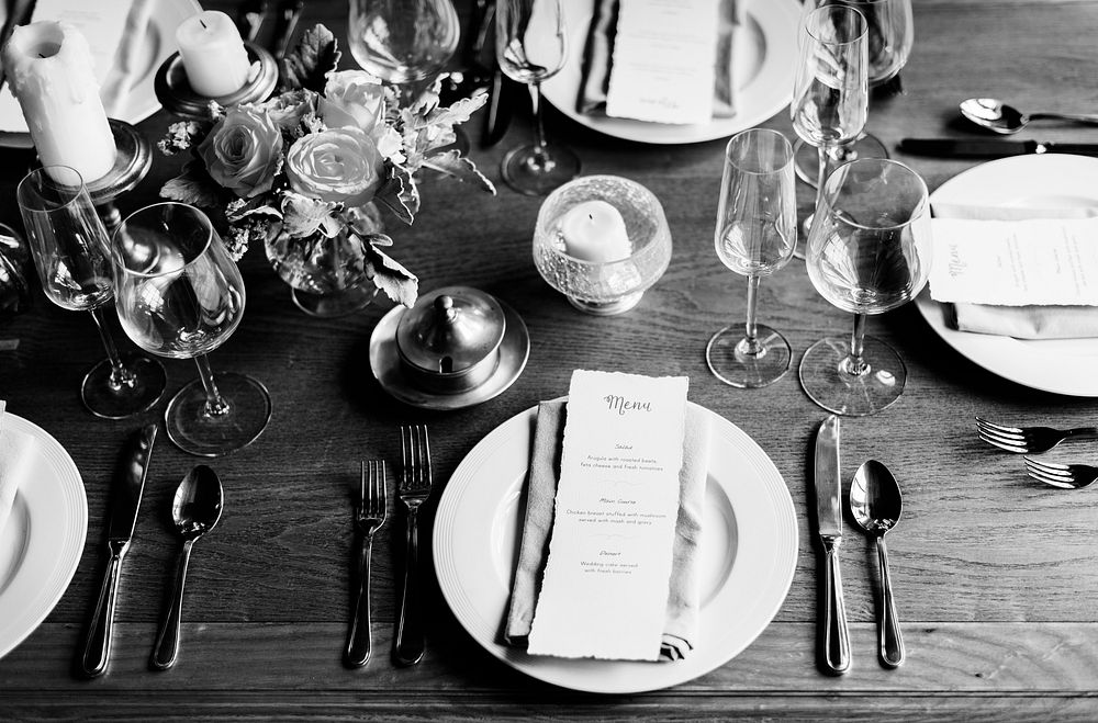 Elegant Restaurant Table Setting Service for Reception with Menu Card