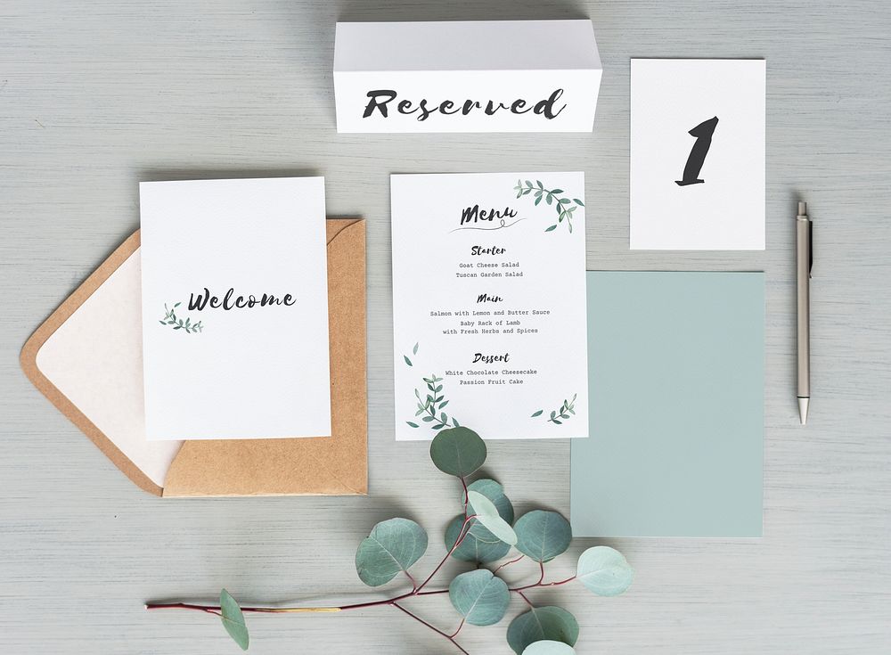 Wedding invitation and cards mockup set