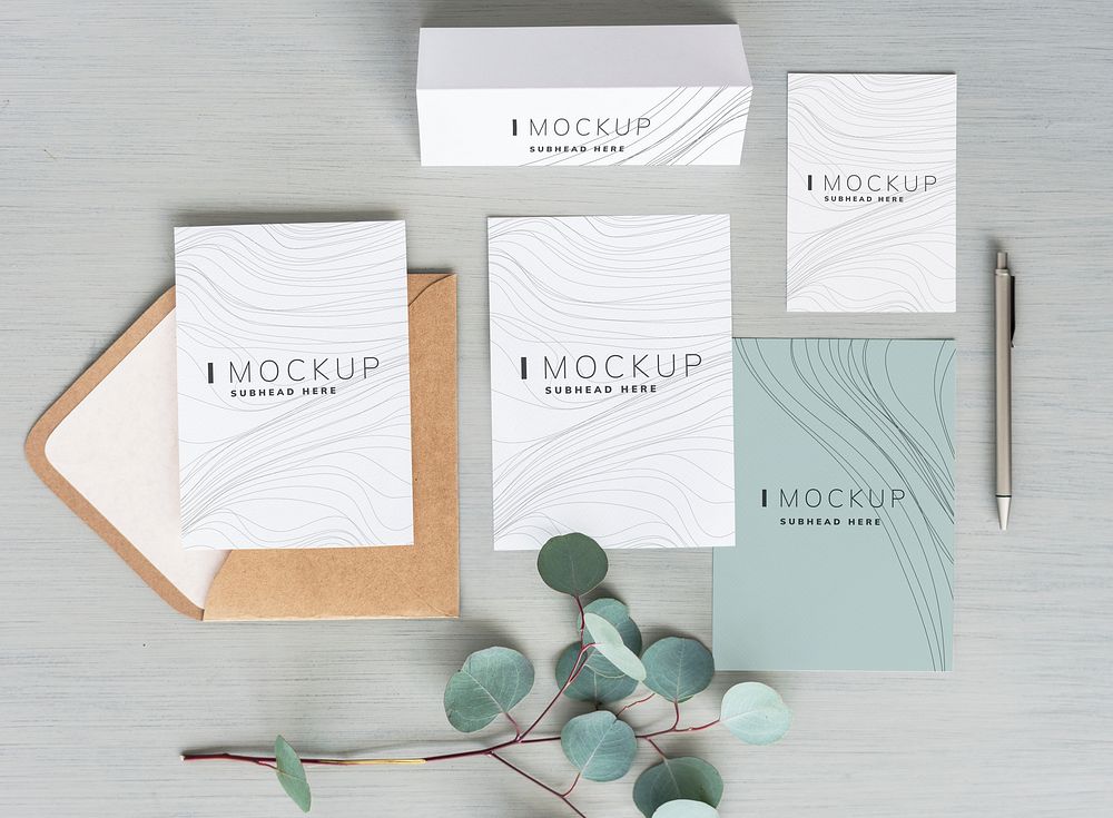 Wedding invitation and cards mockup set