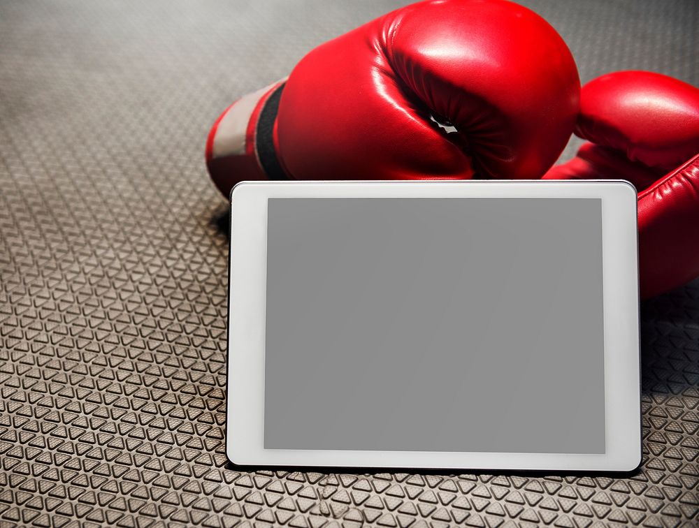 Boxing Glove Digital Tablet Training Copy Space Concept