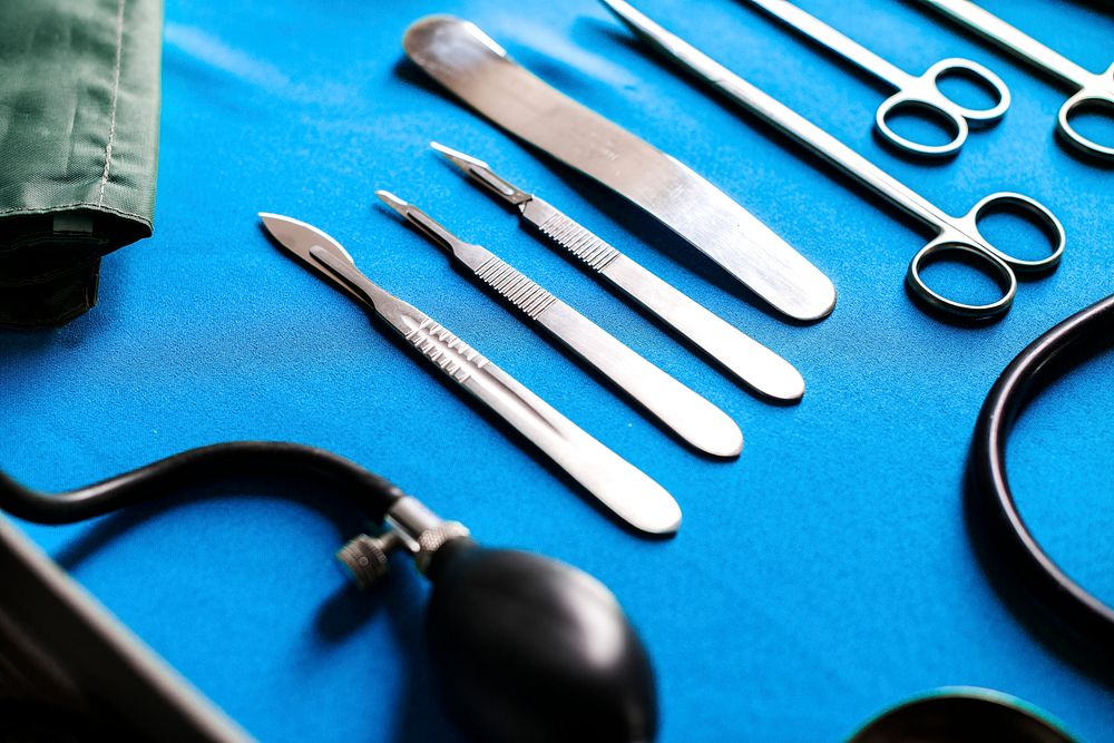 Closeup of medical tools on the table