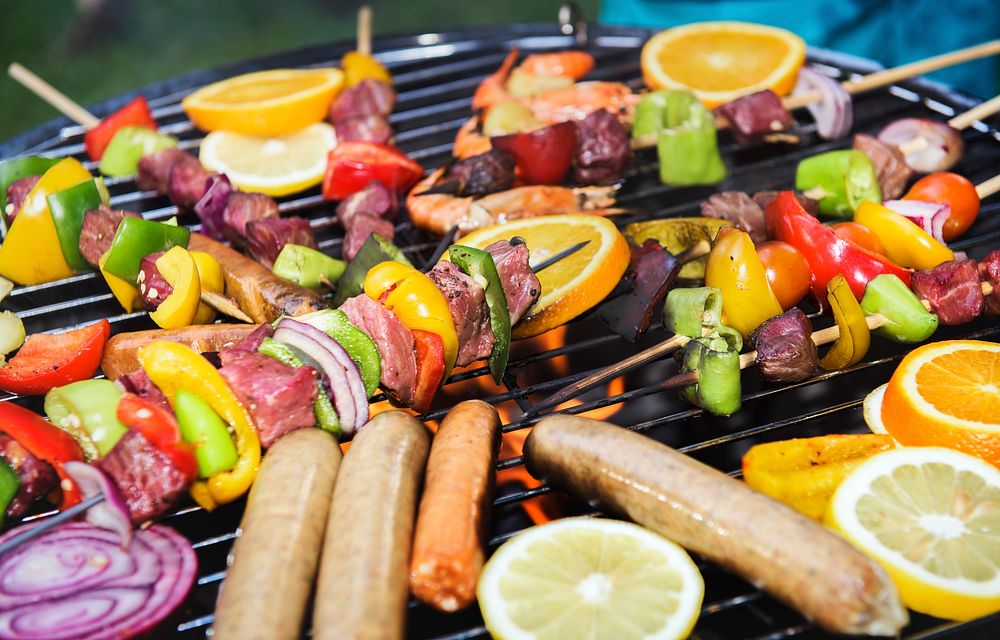 Closeup of cooking barbecue on charcoals grill