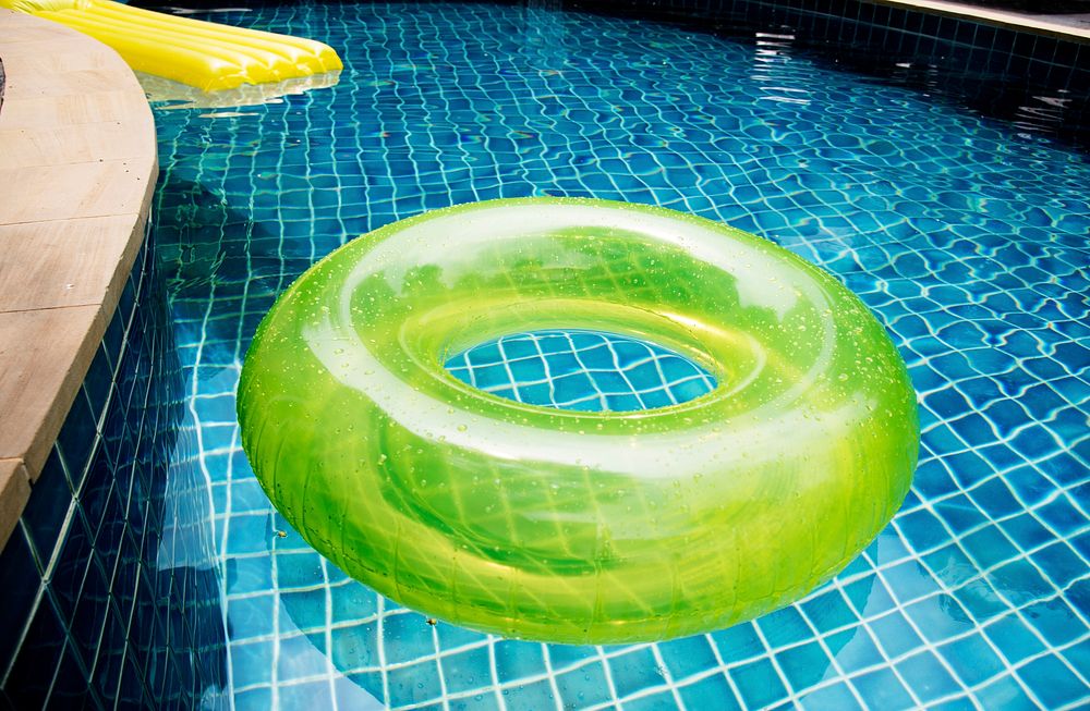 Closeup of inflatable tubes in swimming pool