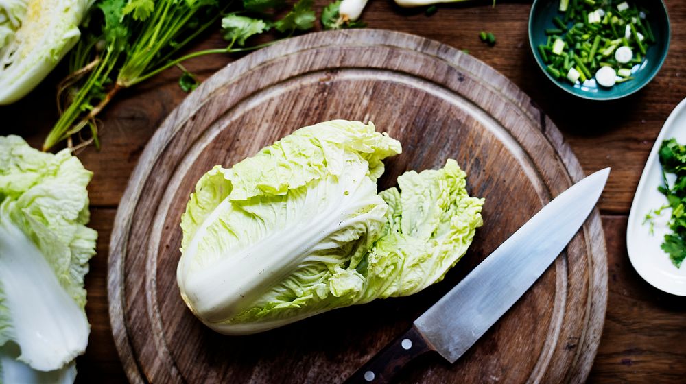 Fresh natural organic cabbage on a cutting board