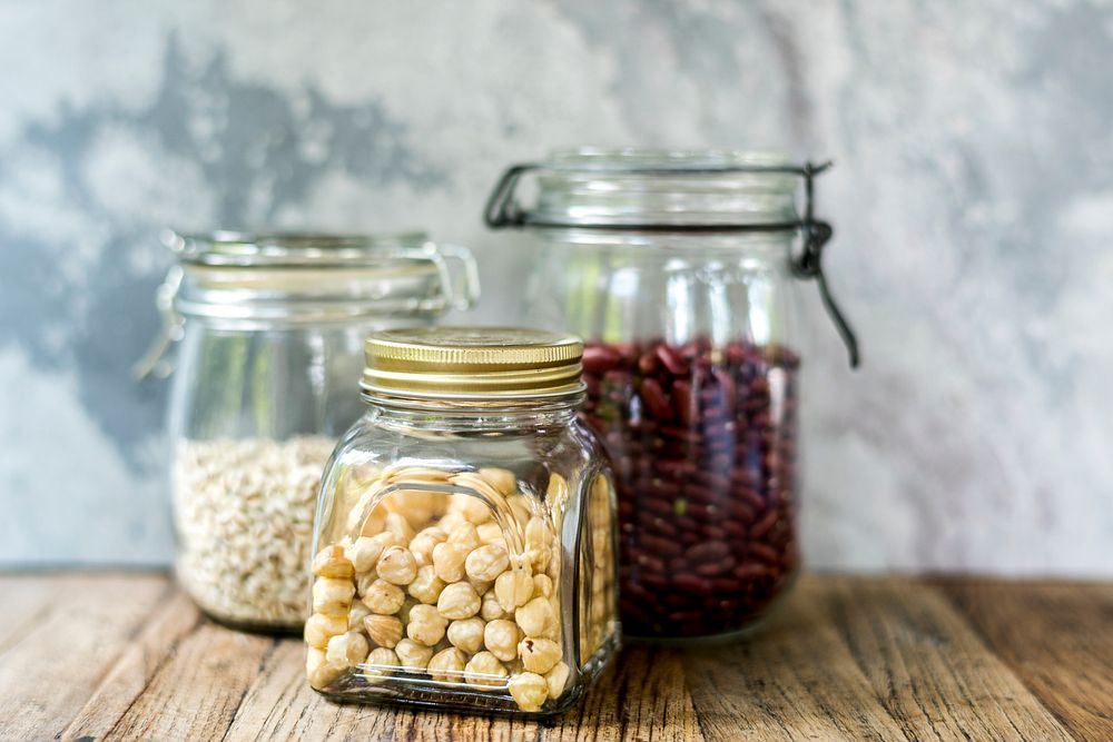 Variety beans in the glass jars