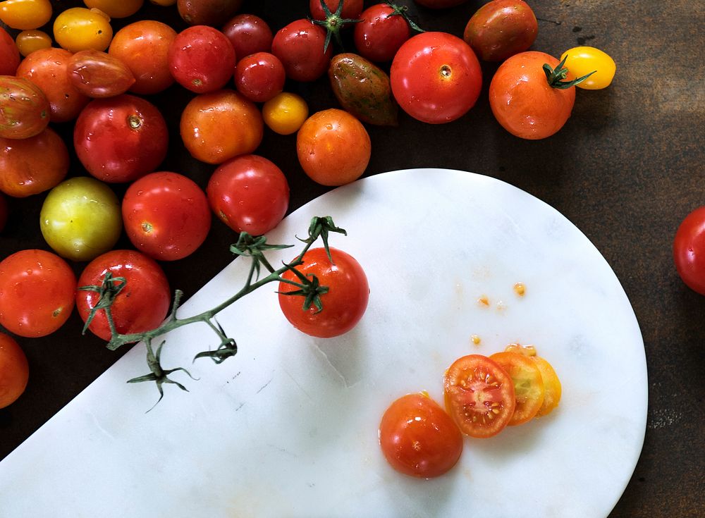 Fresh natural tomato on a cutting board
